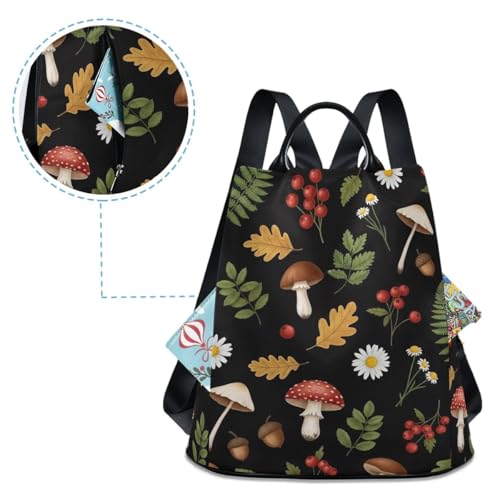 Mochila antirrobo para mujer Woodland Mushrooms con pompón decorativo para viaje 4