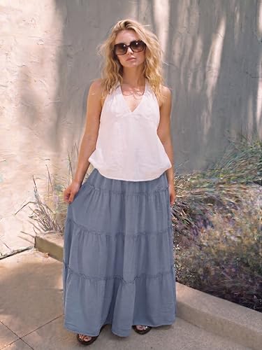 Lepunuo Boho Tiered Ruffle Maxi Skirt Pockets High Waist Party — view 2