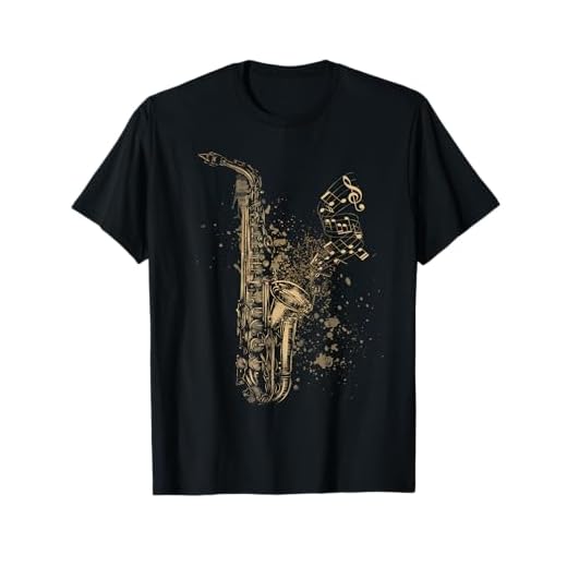 Saxofón estilo vintage con notas notas saxofón jugador Camiseta