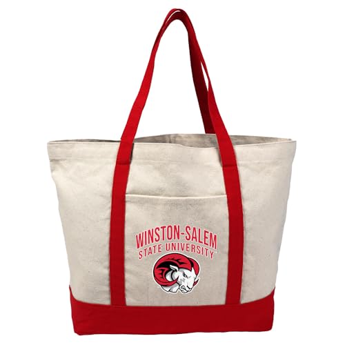 Winston-Salem State University Primary Logo Canvas Tote Bag With External Pocket, Reusable Shoulder Bag for Shopping, Beach, Red