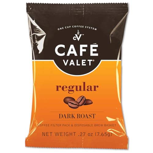 Café Valet Regular Dark Roast Single Serve Coffee Packets – 84 Count – For Use with Café Valet Single Serve Cofee Makers – Disposable Brew Basket & Cofee Pack