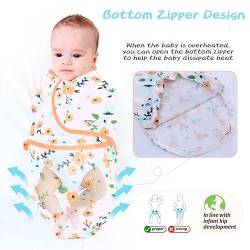 Image of LAT Swaddle Blanket with zip Baby Girl Boy-Easy Adjustable 3 Pack Infant Sleep Sack Wrap Newborn Babies 100% Cotton Sleep Bag(Pink Flowers,0-3Months)