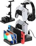 KAFRI Headphone and Controller Stand with USB A&C Charger, Desk Gaming Accessories Headset Holder with USB Charging Port and 2 AC Outlets, Switch/Phone Storage Organizer, Gamer Gift for Men Boyfriend