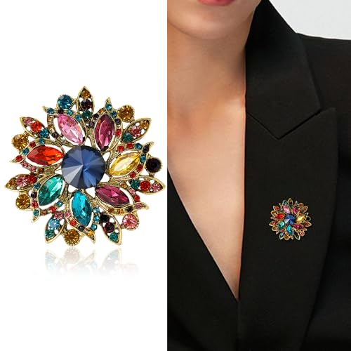 Image of Trendy Large Rhinestone Flower Brooches 8-color for Women Luxury Office Party Casual Pins Jewelry Accessories Gifts