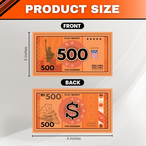 Luck Lab Play Money - 2 Sets of 30 for Each Bill in 8 Denominations (Total 480 PCS - 60 of Each) in Mixed Colors - Monopoly Money Refill Packs - Thumbnail 4