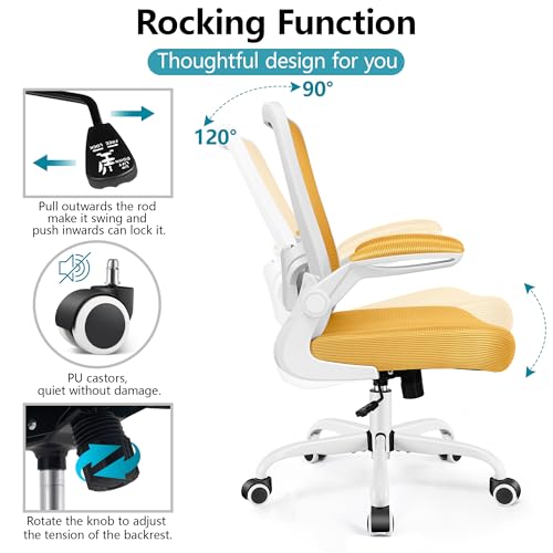 FelixKing Office Chair, Ergonomic Desk Chair Breathable Mesh Chairs Adjustable High Back Lumbar Support Flip-up Armrests, Executive Rolling Swivel Comfy Computer Chairs Home Office Yellow