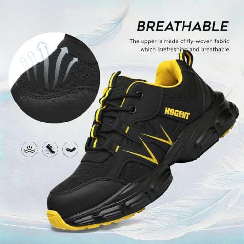 Image of Hogent Steel Toe Shoes for Men Women - Non Slip & Lightweight Work Shoes | Shock Absorption Cushion Sole, Breathable Safety Shoes, Ideal for Construction, Warehouse, Kitchen Work, Food Service