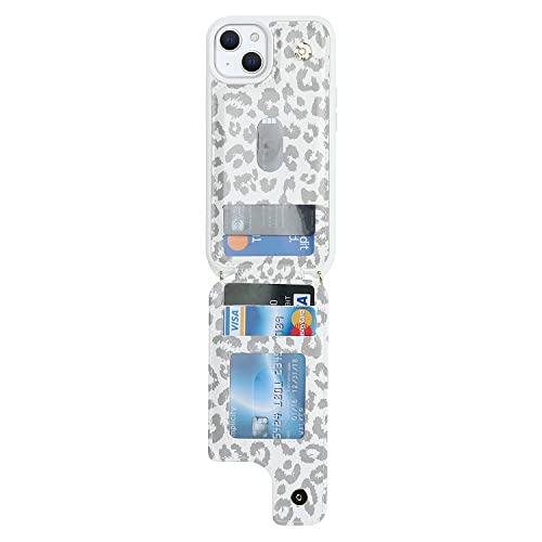 Image of for iPhone 14 Plus Case with Card Holder and Strap for Women,Crossbody Lanyard,RFID Blocking,Stand Ring Kickstand,Snap Clasp,Cute Phone Wallet Cases 6.7 inch(White Leopard)