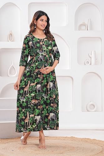 Image of JAIPURFAME Stylish Women's Pure Cotton All Over Printed Kurti Gown, Maternity Dress, and Feeding Dress - Comfortable and Elegant Maternity Wear for Women