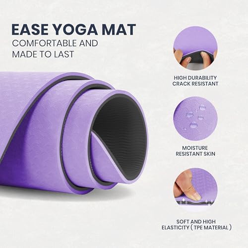 Image of JASPO Ease Yoga Mat 6mm Extra Wide with Carry Strap & Bag, Non-Slip Anti-Skid Exercise Mat, Non-Toxic Latex-Free, Lightweight & Tear-Resistant Workout Mat for Yoga, Pilates, Meditation & Home Gym (6ft X 2.62ft) (Purple)