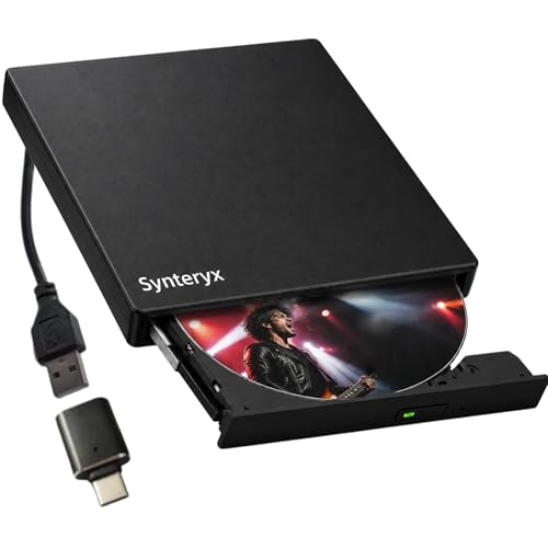 External CD DVD Drive, USB & Type-C Portable Optical Drive, Slim CD/DVD +/-RW Burner Player for Laptop Desktop MacBook Mac Windows Linux, Plug and Play, Matte Black (Matte Black Square)
