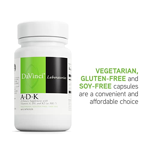 Davinci Labs Adk - Dietary Supplement To Support Bone Structure, Heart Health And Immune Function - With Vitamin A, Vitamin D3 5,000 Iu And Vitamin K2 - Gluten-Free - 60 Vegetarian Capsules #TOP4