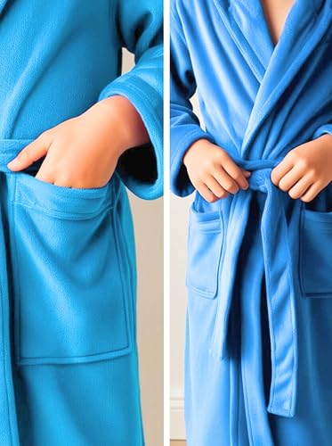 o-day Kinder-Bademantel aus Mikrofaser, leicht und praktisch, mit Kapuze, Taschen und Gürtel, 4-14 Jahre, himmelblau, 13-14 Jahre