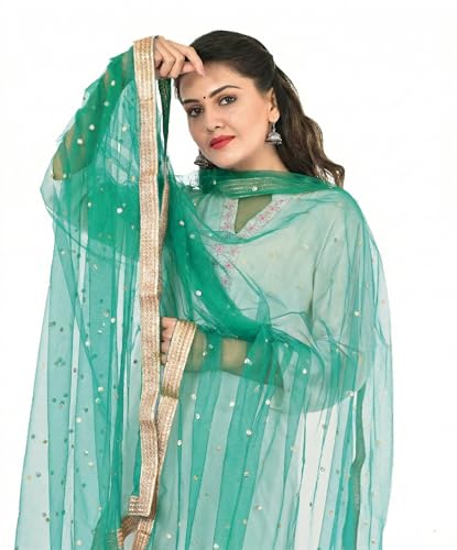 Image of YOUTHQUAKE Women's Net Embroidered Full Size Dupatta With 4 Side Golden Lace