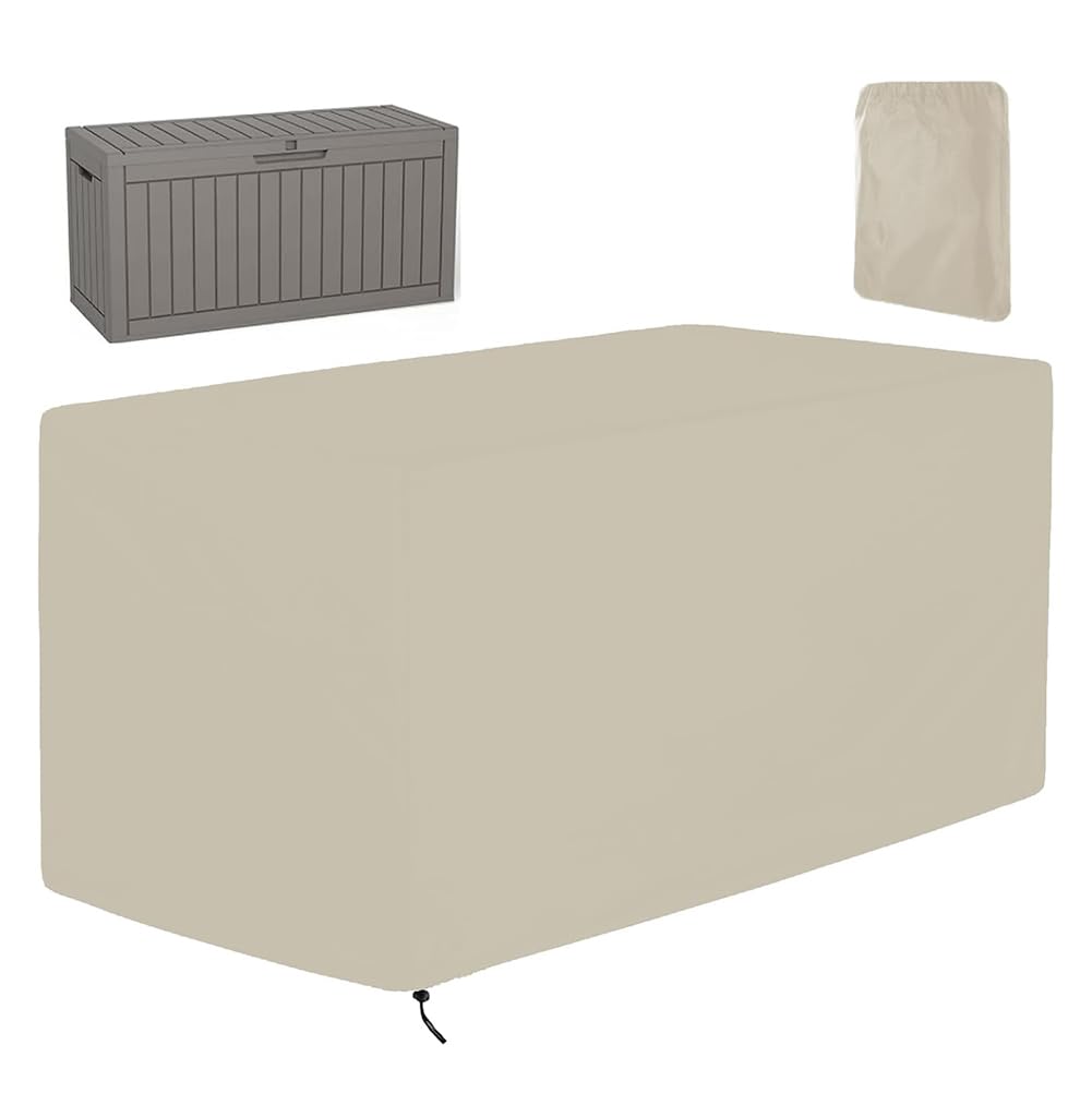 Housse Coffre de Rangement, 420D Oxford Bâche Pliable Coffre à Coussin Imperméable Résistante À La Pluie Et Aux UV Fermeture À Glissière Protection, pour Boîtes Terrasse Jardin (Beige,130*60*71cm)
