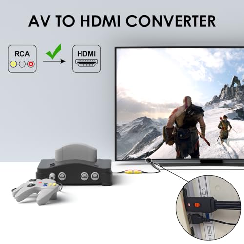 RuiPuo RCA to HDMI Converter Adapter, AV to HDMI Composite CVBS Video Audio Cabler Supports with Aspect Ratio Switch (4:3/16:9), 1080P/720P, PAL/NTSC for Wii/N64/PS2/DVD