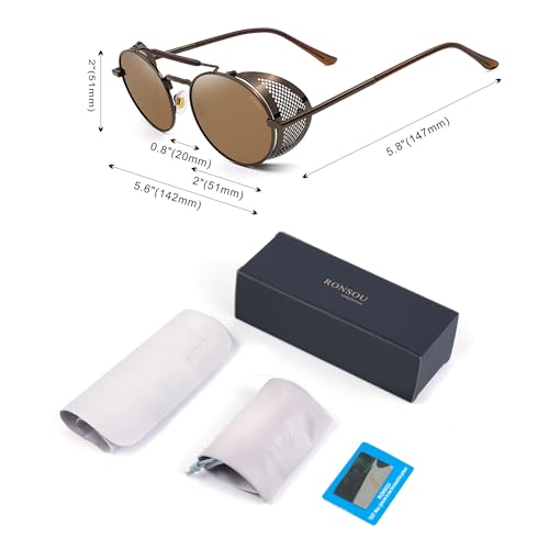 Image of RONSOU Steampunk Style Round Vintage Polarized Sunglasses Retro Eyewear UV400 Protection Matel Frame