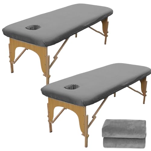 Lot de 2 housses pour table de massage : 80 x 190 cm - Housse pour table de massage résistante à l'huile - Lavable avec trou - Housse de massage élastique pour tables cosmétiques, spa, bancs de