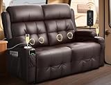 RV Loveseat Recliner Sofa, Wall Hugger Massage Reclining RV Couch with USB, Insert Pockets, Cup Holders, 150° RV Recliners Sleeper Sofa for RV Furniture & Travel Trailers & Home Theater Seating