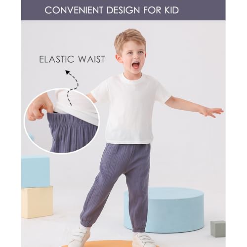 GFQLONG 4 Pack Toddler Boys Girls Cotton Linen Plain Pants Harem Trousers Casual Basic Elastic Loose Summer Spring Bloomers3