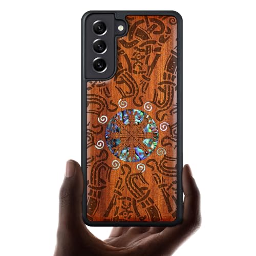 Coque Galaxy S22 en bois sculpté et nacre naturelle | Étui rigide luxueux d'art unique