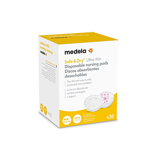 Medela Discos absorbentes desechables Safe & Dry thin - Discos de lactancia extremadamente finos y muy absorbentes, paquete de 30 discos de lactancia embalados individualmente