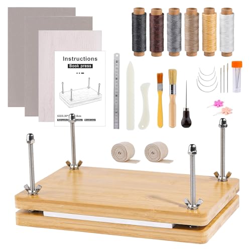 BONJUME Presse à Livres En Bois, Kit De Reliure Multifonctionnelle Outil De Reliure Manuel Accessoires Pratiques étiquettes De Reliure DIY Presse à Reliure - 30 x...
