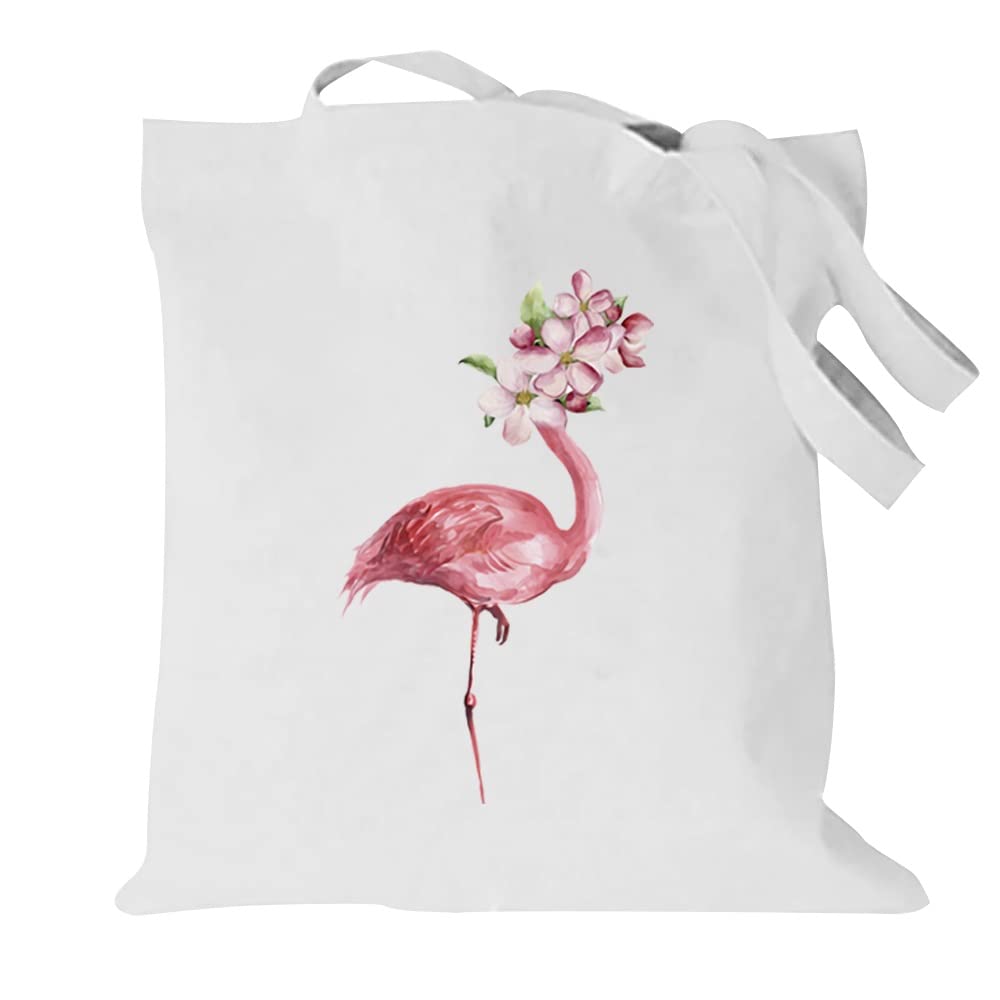 Flamingo Printed Canvas reusable grocery bags, Foldable Casual Travel HandBag, Shoulder Beach Tote Bags, Shopper bag eco friendly super strong washable Storage bags Shopping bag Canvas bag for Women