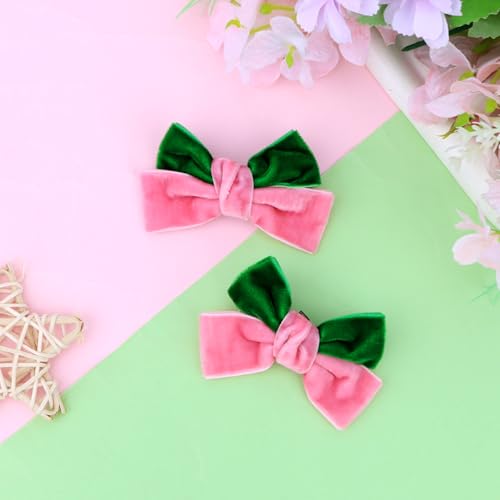 Wecoe 2 piezas Pinzas para el cabello de lazo de terciopelo, lazos de doble capa rosa y verde para niñas y mujeres miniatura 7