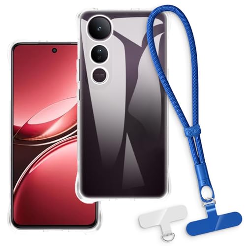 OAGELIM 2-in-1�ی�P�[�X�ƃ��X�g�X�g���b�v Vivo V50 Lite 4G �Ƃ̌݊������� ���O���\�ȃ��j���[�h�t���d�b�J�o�[�A����~�ߕ����h�~�O���b�v�n���h�� (�N���A + �u���[)