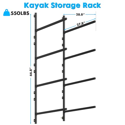 YAJONUE Kayak Storage Rack Heavy Duty, Adjustable Wall Mount Hanger for Indoor Garage & Outdoor Storage, Storage Rack for Kayak, Canoe, Surfboard & Paddle Board (Kayak Storage Rack Wall Mount 4) by YAJONUE - Image 2