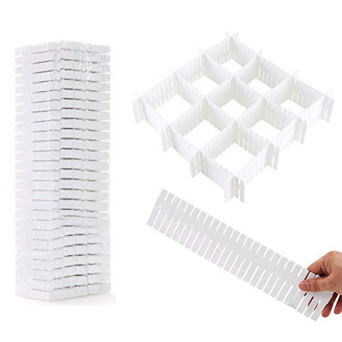 NACTECH 40Pcs Drawer Organizers Adjustable Drawer Dividers 2.75 Inch Tall Plastic Grid Drawer Dividers for Socks Makeup Home Tidy Closet Stationary Underwear Scarves Organizer (White)