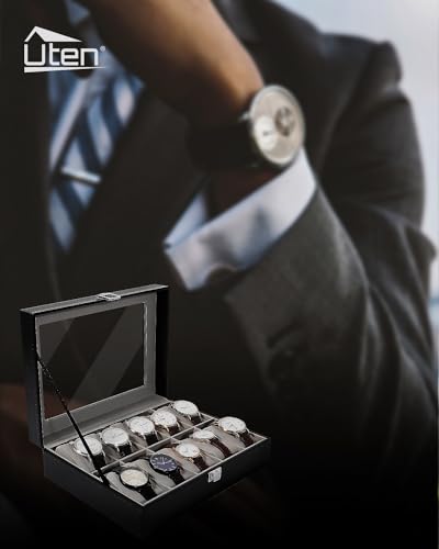 Image of Uten Watch Box with 10 Slots, Watch Box for men, Watch Display Case, Watch Storage Box with Removable Cushion, Metal Clasp, PU Leather
