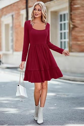 Image of Newshows Women's 2026 Summer Casual Square Neck Ruffle A Line Beach Vacation Sundress Work Business Dress with Pockets