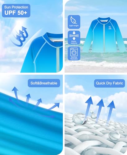 Image of BesserBay Baby Toddler Kids Rashguard Top UPF 50+ Long Sleeve Swim Shirt Zip Up Thumb Holes UV Jacket 12 Months-6 Years