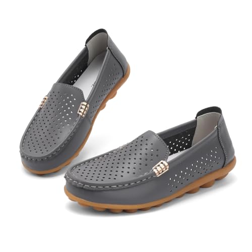 Image of Women's Comfortable & Lightweight Leather Loafers Slip-Ons Driving Walking Mocs Boat Shoes Cute Business Casual Dress Shoes Work Flats for Women