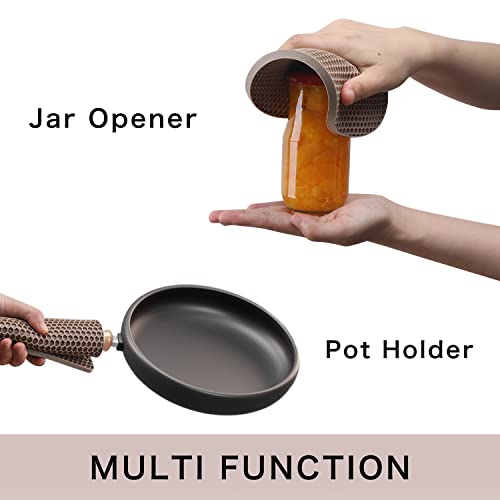 Image of Silicone Trivets for Hot Dishes, 4 PCS Multipurpose Heat Resistant Mat Thick Silicone Hot Pads Pot Holders for Kitchen Counter, Flexible Jar Opener Food Grade Spoon Holder, Silicone Coasters (Almond)