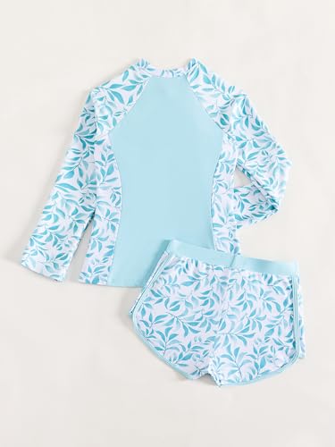 Image of SEGT Girl's Floral Long Sleeve Rash Guard with Bikini Bottom 2 Piece Swimsuit Set