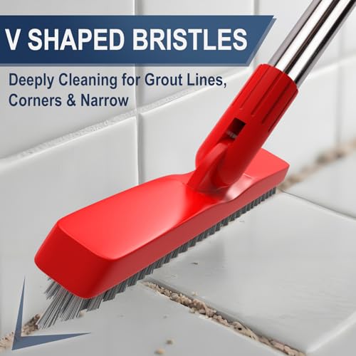 Cepillo de lechada con mango largo extensible paquete de 2 para limpieza de azulejos y zócalos 4
