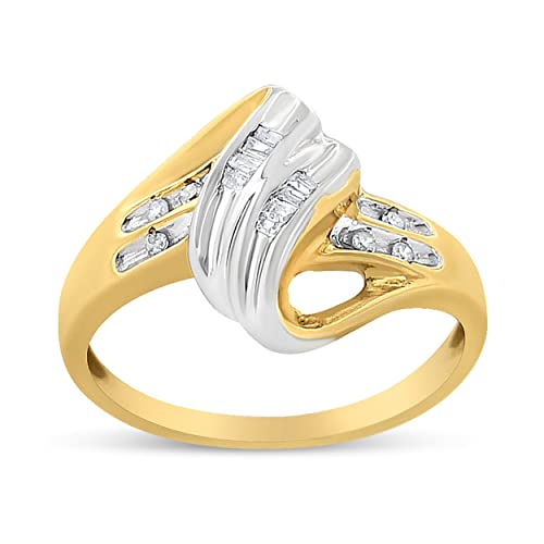 Haus of Brilliance 10K Yellow and White Gold 1/10 Cttw Baguette and Round-Cut Diamond Bypass Ring (I2 Color, H-I Clarity) - Size 7