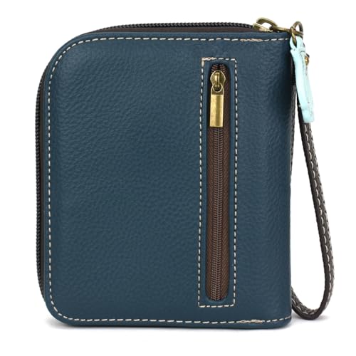 Image of CHALA Zip Around Wallet, Wristlet, 8 Credit Card Slots, Sturdy Pu Leather - Turtle A - teal stripe