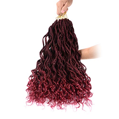 UNA 20inch 4packs Goddess Box Braids Crochet Braids Hair with Curly endsSynthetic Braiding Braids Hair Kanekalon Ombre Hair Extensions (20inch,4packs, Tbug)