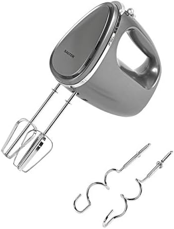 Salter EK4249GUNMETAL Cosmos Hand Mixer – Electric Baking Whisk, 5 Speed With Turbo Setting, Eject Function, Easy Cleaning, Includes 2 x Stainless Steel Mixing Beater and Dough Hooks, Grey, 300W