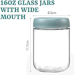 JALEBRO 6 Pack 16 oz Overnight Oats Containers with Lids, Glass Jars with Airtight Lids, Modern and Colorful, Food Storage Containers, Jars, 11.7" x 3.26"