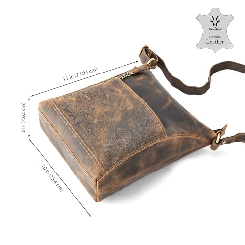 Image of Goatter Hunter Leather 11 inch Inch Sling Cross-Bodybag /Shoulder Bag For Girls And Women, Brown