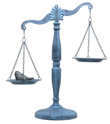 Vintage Style Metal Libra Jewelry Towers, Lawyer Scale of Justice, Farmhouse Candleholder, Home Decor Antique Weight Balancing Scale - Turquoise, 11.1" W x 16.5" H