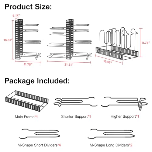 MUDEELA 8-Tier Pots and Pans Organizer under Cabinet, 16.61" Height Light Duty Pot and Pan Organizer Kitchen Cabinet Organization and Storage, Adjustable Pot Rack with 3 DIY Methods for Lids, Bakeware