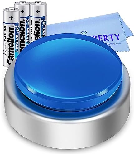 Extra Large Blue Button Talking Alarm Clock with Volume Control - Speaks The Time, Date and Day - Perfect for The Blind, Elderly or Visually Impaired - with Free Batteries and Liberty Cloth