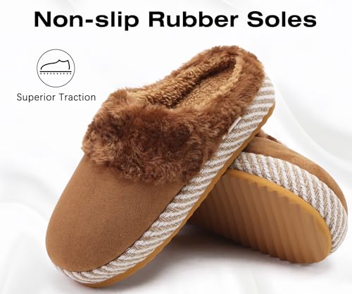 ONCAI Womam Slippers with Cushion Yoga Mat Faux Fur Lining Fuzzy Suede Warm Winter House Slippers Shoes Ladies Indoor and Outdoor Cozy Rubber Sole US Size 5-114
