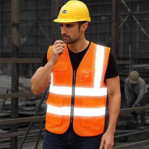 Reflective Safety Vest for Men Women 6 Pockets High Visibility Construction Work Vest, Class 2, Meets ANSI Standards - Image 2